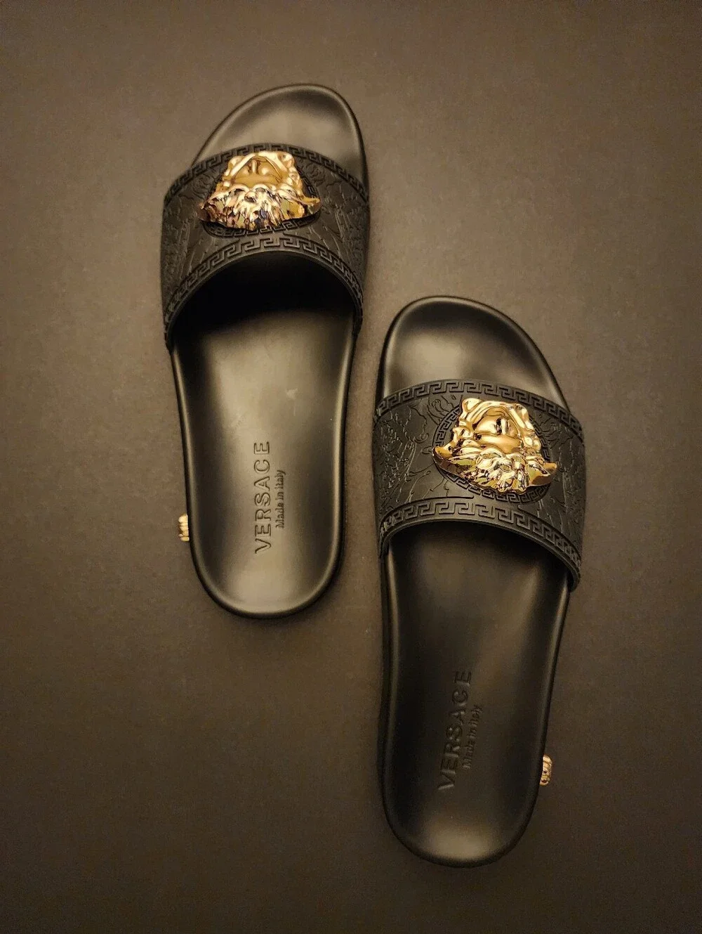 Versace Black Slides with Gold Medusa Emblem